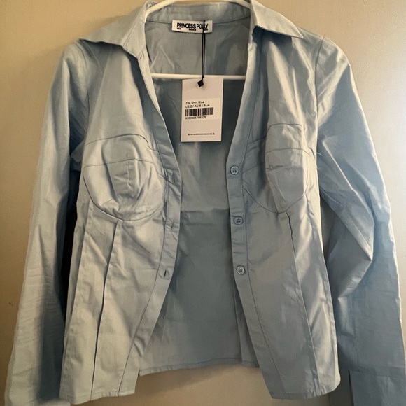 princess polly zifa button up blouse blue size 2 - Picture 4 of 5